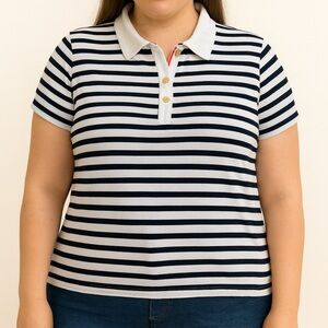 Jones New York Navy and White Striped Shirt